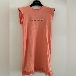 Chloe Coral Kids Dress with Gold Logo
